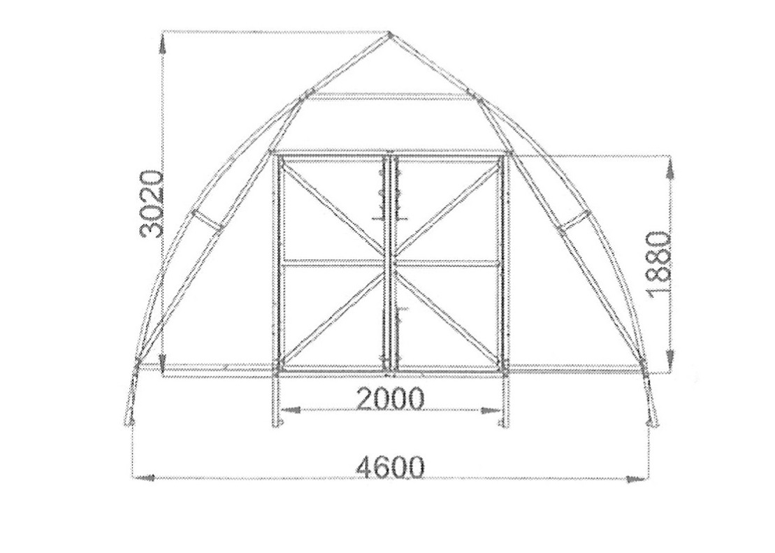 Чертеж теплицы капелька из поликарбоната с размерами