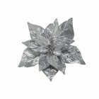 Цветок Пуансеттия Муаровый узор 20 см серебряная, на клипе FLS515