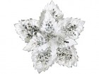 Цветок Пуансеттия 30 х 15 см бело-серебряная, с серебряными пайетками BDF124S