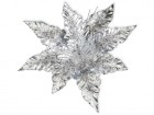 Цветок Пуансеттия 32 х 15 см бархатная с бисером, серебряная BDF117W