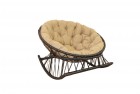 Кресло-качалка Papasan на полозьях, искусственный ротанг коричневый, подушка бежевая  8055