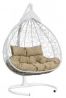 Кресло-кокон подвесное FISHT (двухместный) белое+бежевая подушка, до 180 кг ЦН