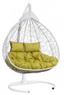Кресло-кокон подвесное FISHT (двухместный) белое+салатовая подушка (рогожка), до 180 кг ЦН