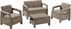 Комплект мебели CORFU II SET cappuccino (стол+2 кресла+диван), полипропилен-имитация ротанг 17197361