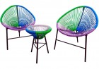Набор мебели Акапулько (2 кресла+стол ф-41см, каркас черный, сиденье син.,фиолет.,зелен.) AC-MT003